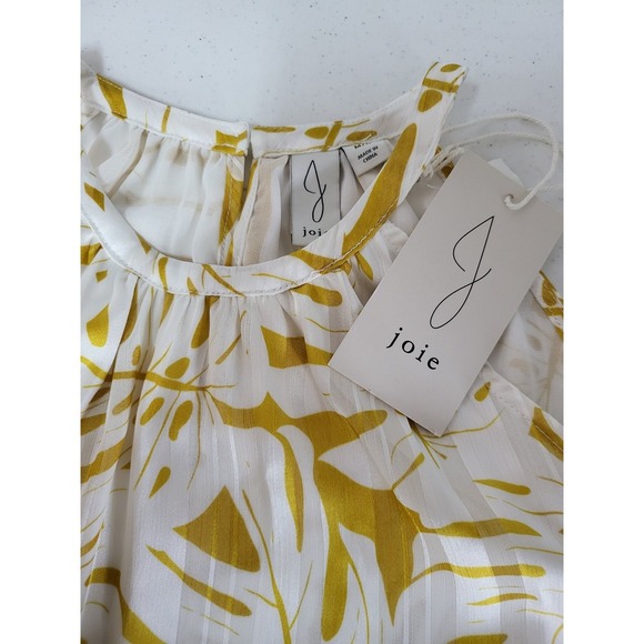 Joie Halter Top Smocked Waist Sleeveless Blouse Yellow Leaf Print Size S - Picture 11 of 11